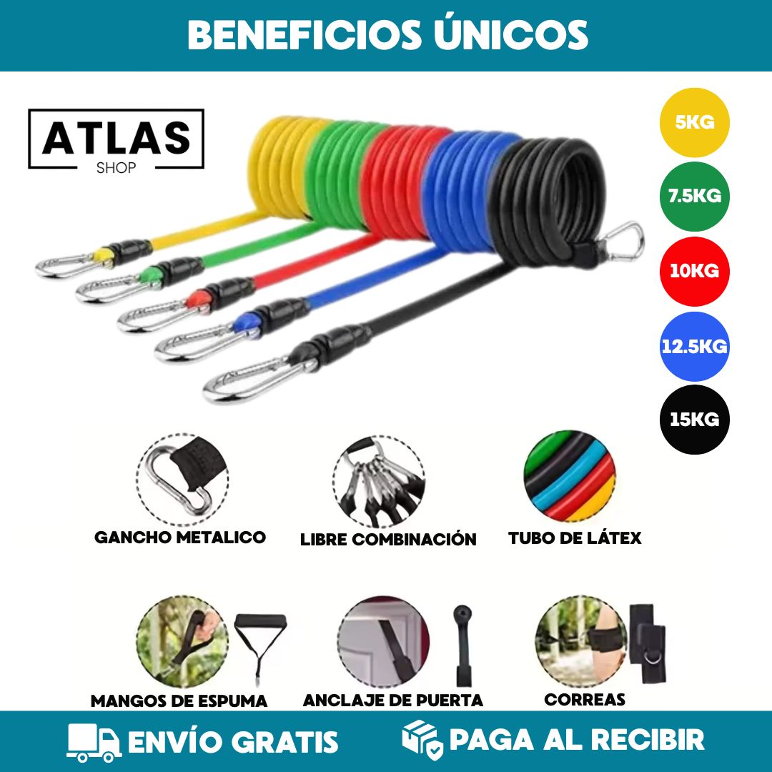 DominaFit® Kit de Bandas Elasticas Tubulares